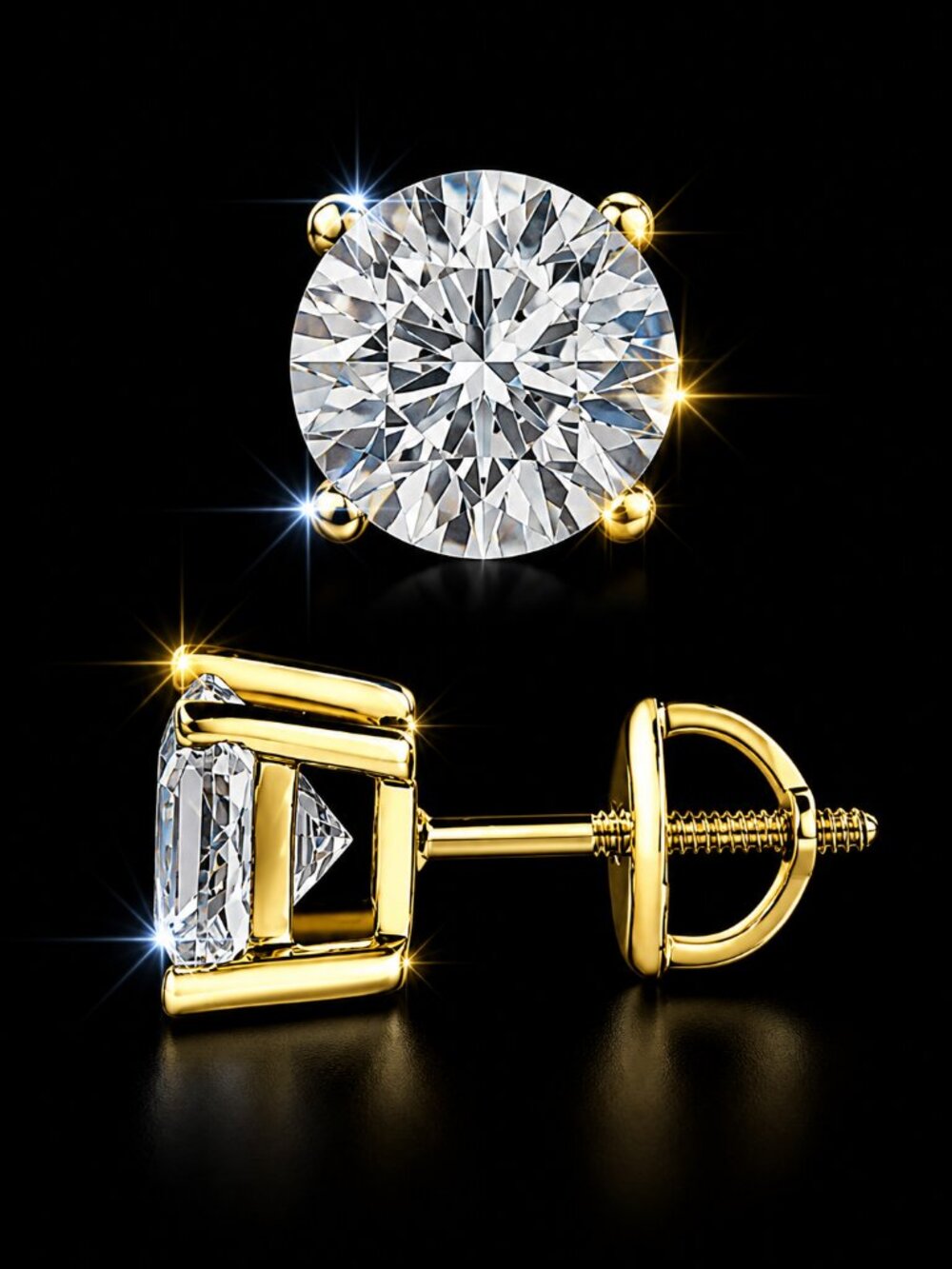 4 CT Round Cut Moissanite FL/D Stud Earrings 14K Yellow Gold 8mm Screw Back  New